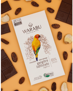 Chocolate Orgânico 65% Cacau Meio Amargo Gengibre Liofilizado 70g